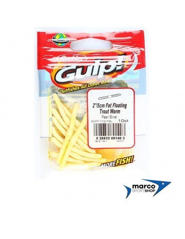 Berkley Gulp Fat Floating Trout Worm 5 cm Bianco Pearl Silver