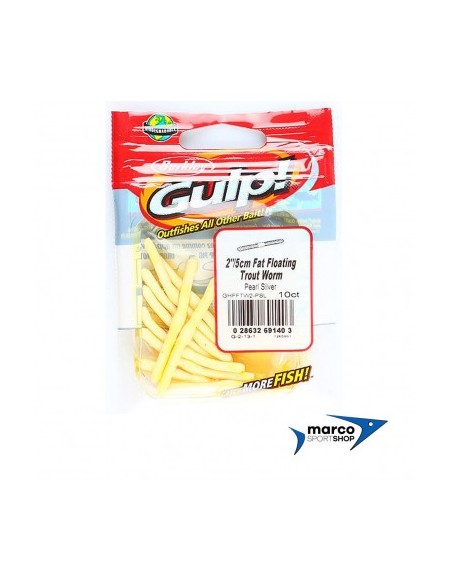 Berkley Gulp Fat Floating Trout Worm 5 cm Bianco Pearl Silver